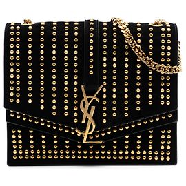 Borsa a tracolla Sulpice Monogram in camoscio con borchie media Saint Laurent Nero