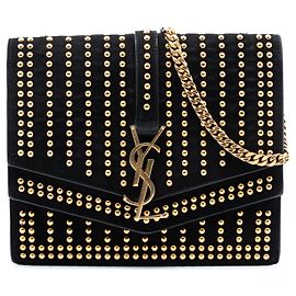 Sac porté croisé Sulpice en daim clouté Monogram moyen de Saint Laurent Noir