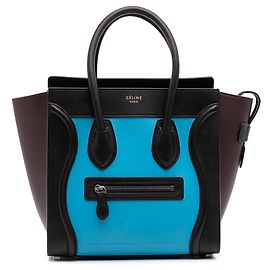 Céline Celine Micro Tricolor Cuir Luggage Cabas Blue