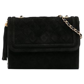 Chanel Matelassé Daim Pompon à rabat Noir