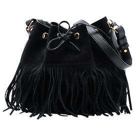 Secchiello Emmanuelle in camoscio piccolo con frange di Saint Laurent Nero