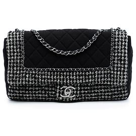 Chanel Jumbo CC Matelassé Jersey y Tweed con cadena Negro