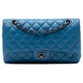 Chanel Medium Classic Cuir de veau Double rabat Bleu