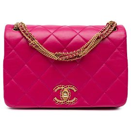 Chanel Pequeño Matelassé Cuero de Cordero On And On Cadena con Solapa Rosa