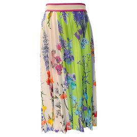 Fuzzi Lime / Multi Camellia Print Knit Pleated Skirt Green