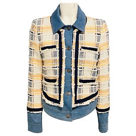 Chaqueta Santiago de tweed y denim blanco roto de Veronica Beard Beige