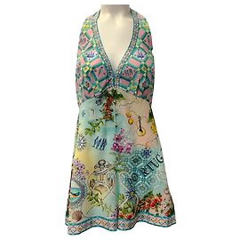 Camilla Blue Multi Just Coasting Button Front Halter Playsuit Blue