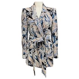 Badgley Mischka Blue Multi Sequin Jacket with Belt Blue