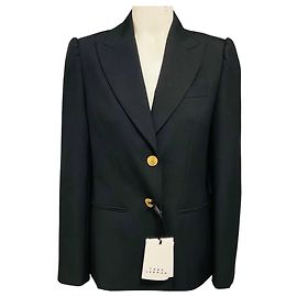 Tara Jarmon Black Wool Crepe Jacket with Gold Buttons Black
