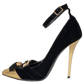Balmain Black Velvet Pumps with Gold Heels Sz.38.5 pre-owned Other