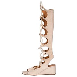 Chloé Chloe Suede Lace-Up Wedge Sandals - Beige - EU 39 Pre-owned Other