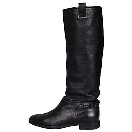 Botas planas acolchoadas chiques Christian Dior - Couro preto EU 37,5 usadas Outro