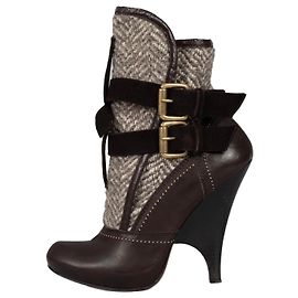 Botas de tornozelo em couro e tecido marrom Roberto Cavalli Tamanho 36 Usado Outro