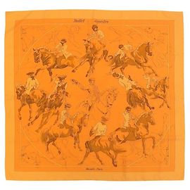 Lenço de Seda Ballet Equestre Hermès Carre 90 Laranja