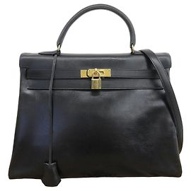 Sac à main Hermès Kelly 35 en cuir box noir Noir