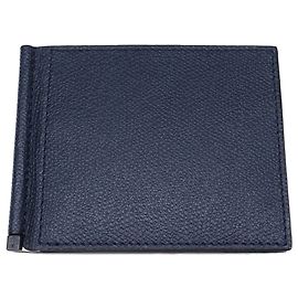 Valextra Navy Leather Money Clip Bi-fold Wallet Navy blue