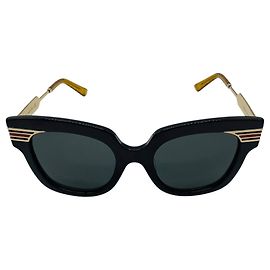 Óculos de sol oversized em acetato e metal com detalhe Web Gucci preto / dourado / vermelho / verde e logo GG Preto