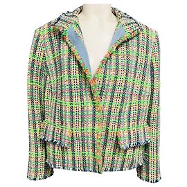Chaqueta de tweed verde con flecos multicolores Akris Punto Multicolor