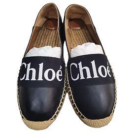 Chloé Woody Leather Espadrilles Black