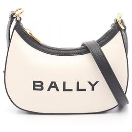 Bolsa de Ombro em Lona e Couro Bally Preto Branco Cru