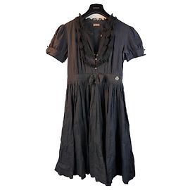 Schwarzes Baumwollkleid von Galliano mit Rüschen Schwarz
