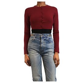 Alaïa Redcurrant cropped wool cardigan - size UK 8 Red
