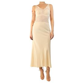 Victoria Beckham Elfenbeinfarbene Spitzen-Midi-Kleid - Größe UK 8 Weiß