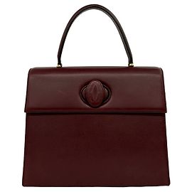 Cartier Vintage Must Line Logo Leather Handbag Dark red
