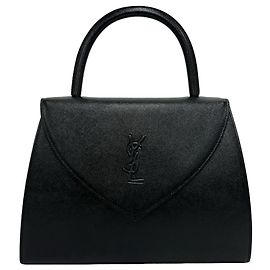 Yves Saint Laurent Logo Leather Handbag Tote Bag Black
