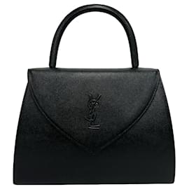 Bolsa tote de couro com logo Yves Saint Laurent Preto