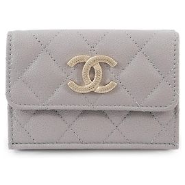 Chanel Caviar Skin Compact Wallet Tri-fold Grey