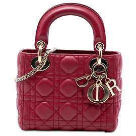 Dior Mini Cannage Lady Dior en cordero rojo Roja Burdeos
