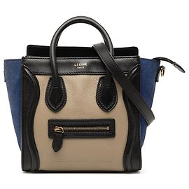 Céline Celine Tote Luggage em couro de bezerro e camurça tricolor bege Nano Bege