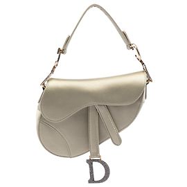 Bolsa Saddle Mini em cetim dourado com cristais embellidos Dior Dourado