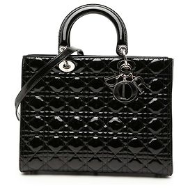 Dior Negro Gran Bolso de Charol Cannage Lady Dior Negro