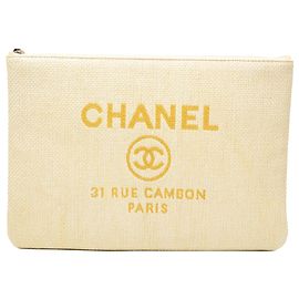 Chanel Yellow Large Raffia Deauville O Case Clutch Other Yellow
