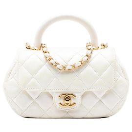 Chanel Weißes CC gesteppte Lammleder Handtasche Weiß