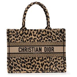 Dior Beige Mizza Medium Embroidered Canvas Leopard Book Tote Beige