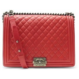 BOLSA DE MÃO CHANEL GRAND BOY EM COURO QUILTED VERMELHA Vermelho