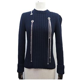 NEUER CHANEL-PULLOVER GRÖSSE 34 S P59746 AUS NAVY-WOLLE Marineblau