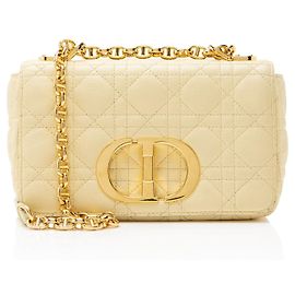 Borsa a Spalla Caro Small in Pelle di Vitello Cannage Dior Giallo