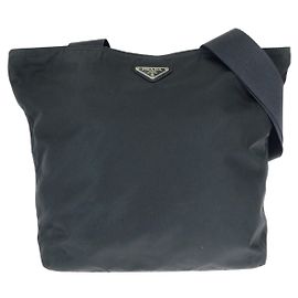 Bolsa de ombro em nylon tessuto com logo triangular Prada Preto