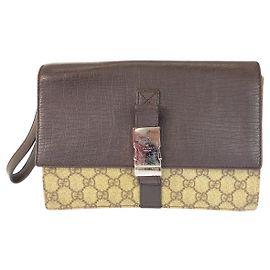 Clutch em lona GG Supreme de couro Gucci Marrom
