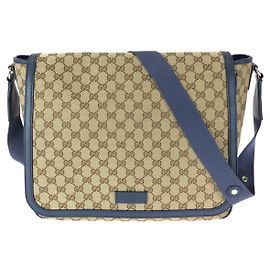 Gucci GG Canvas Leather Messenger Bag Brown Beige