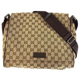 Gucci GG Canvas Leather Messenger Bag Brown