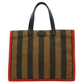 Fendi Canvas Pequin Tote Bag Brown