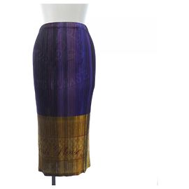 Issey Miyake Saia Plissada PLEATS PLEASE Roxo Amarelo