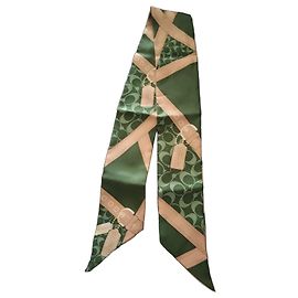 Foulard in seta Coach verde e beige Beige Verde