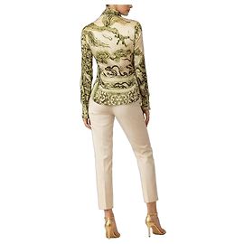 Roberto Cavalli camicia in seta con collo a sciarpa Bianco Verde