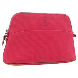 Hermès HERMES Bolide MM Pouch Canvas Red Silver Auth ka3522 Silvery Red